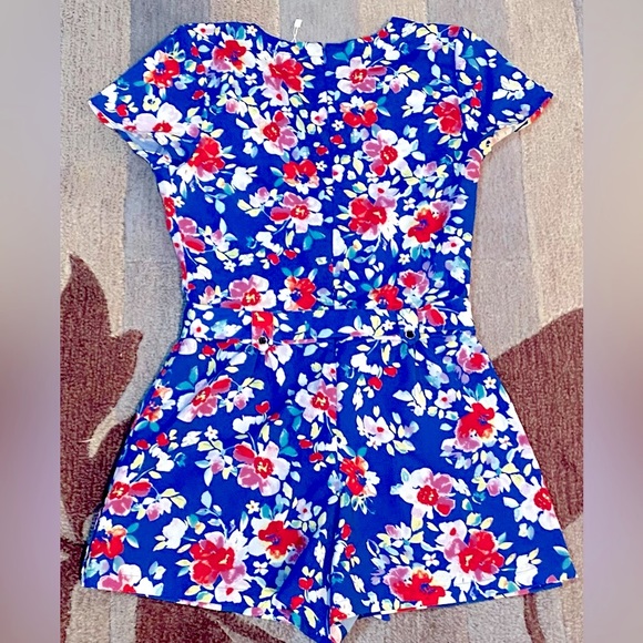 Yumi Kim Short Sleeve Liz Romper in Blue Love Potion Floral - Picture 6 of 11